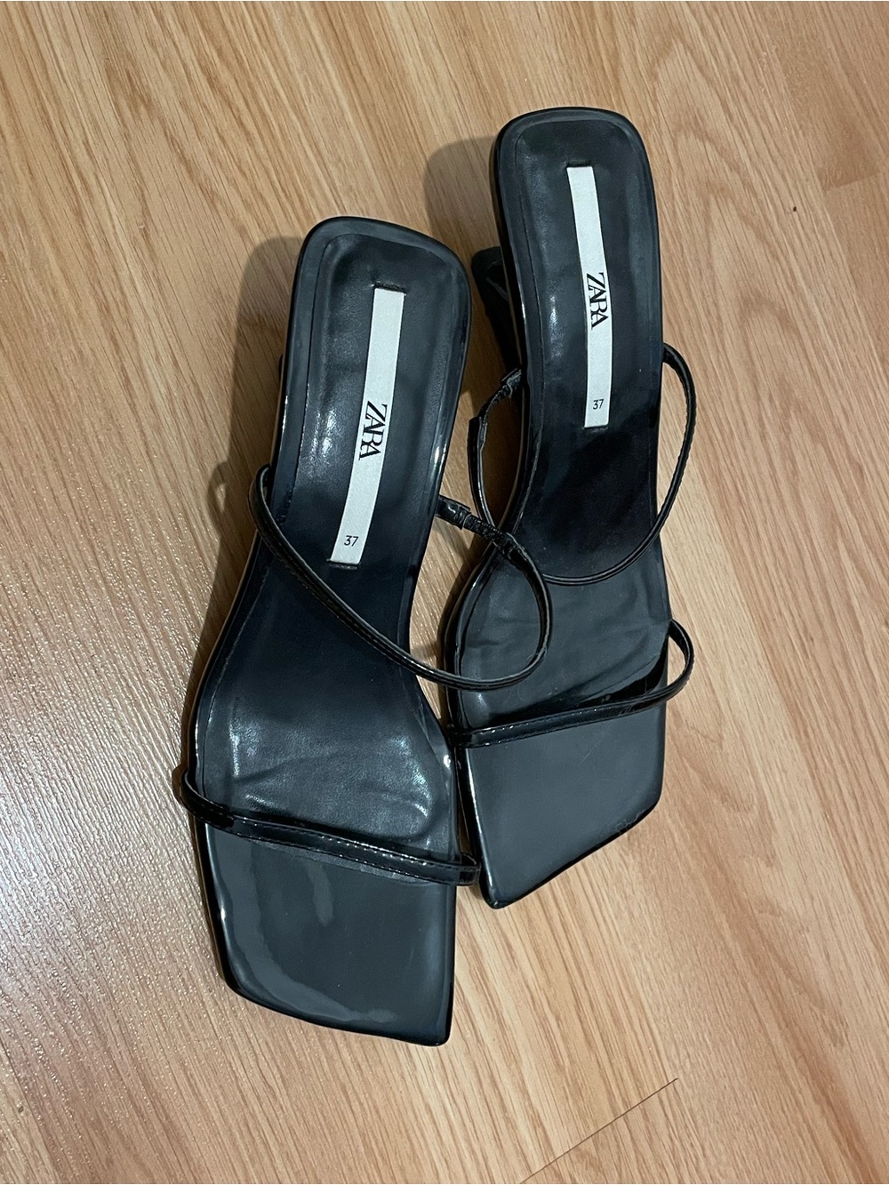 Zara Black Square-Toe Strappy Heeled Mules